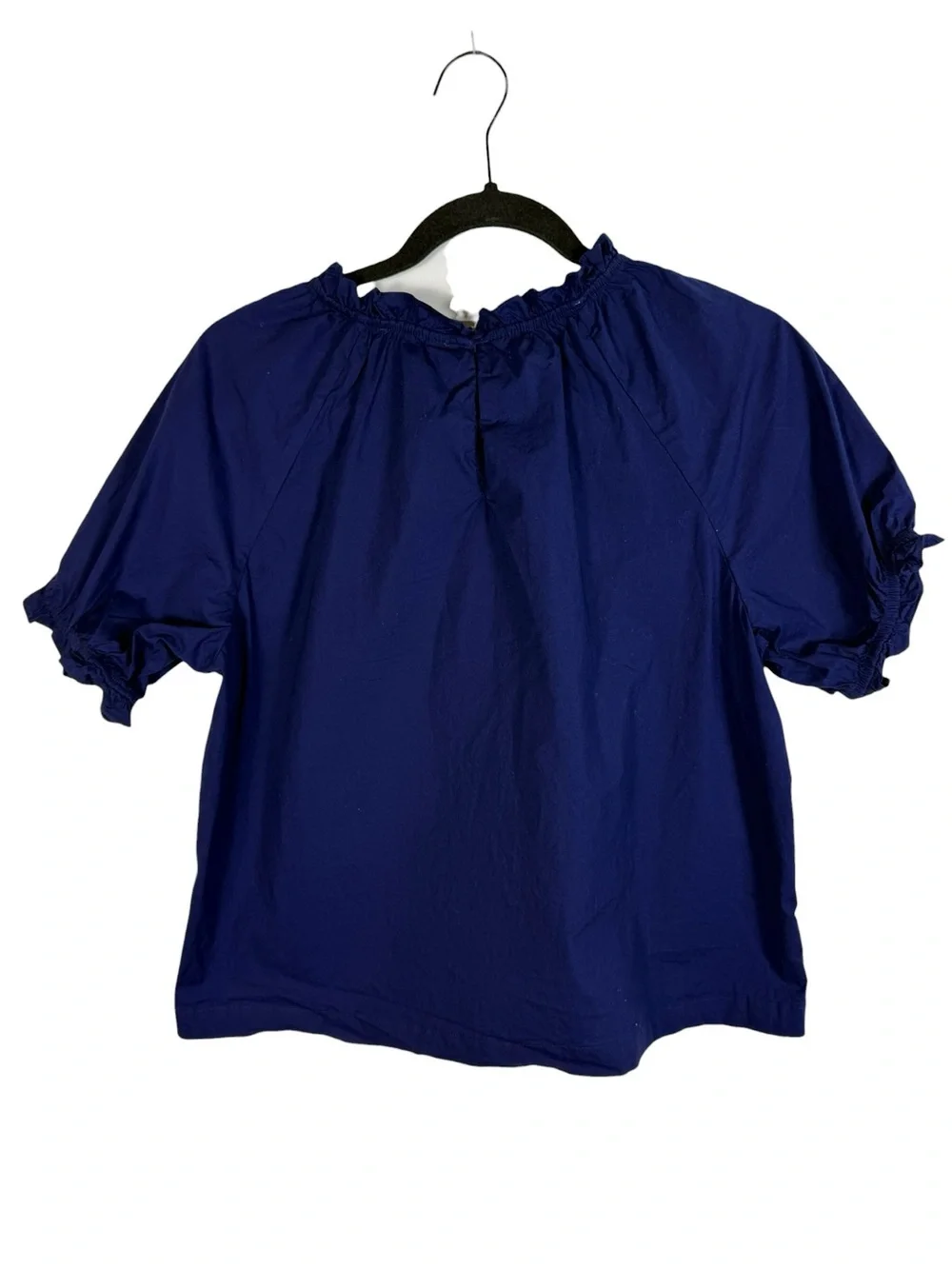 Hill House The Kit Short Sleeve Navy Blue Puff Sleeve Ruffled Blouse Sz Large